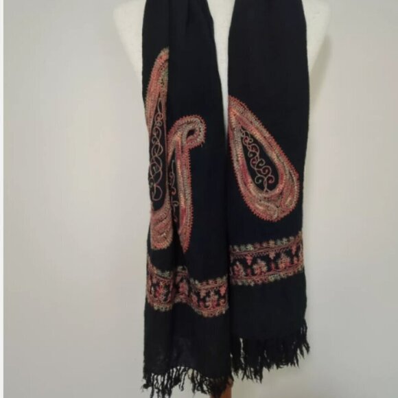 MoMA Black & Multicolor Wool Fringed Shawl, 30x68, EUC - Picture 4 of 6